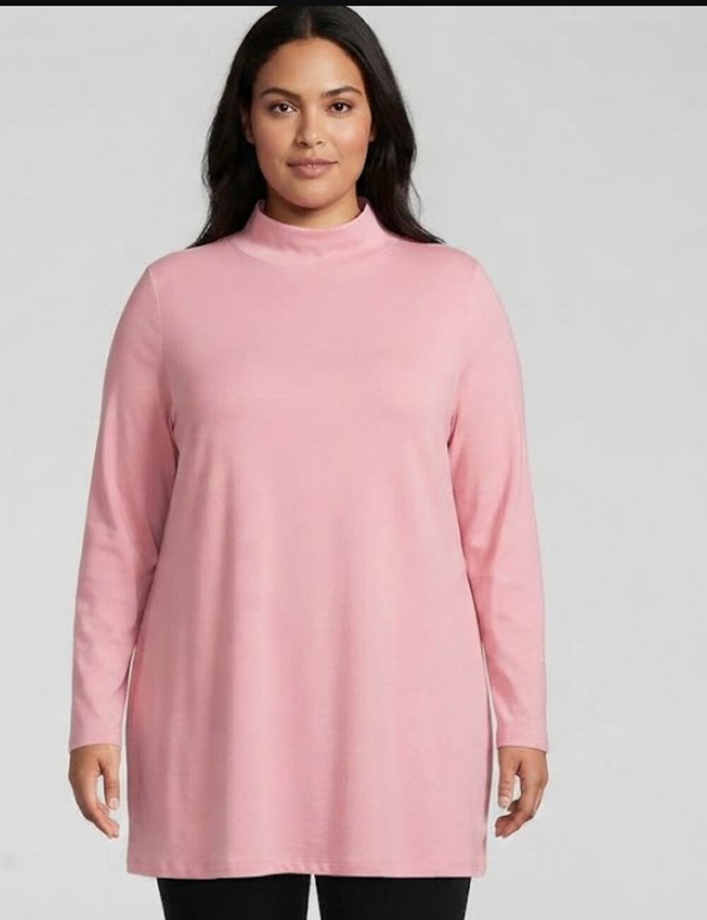 Lands' End Women's Plus 3X 24-26W Mock Turtleneck Long Sleeve Pink NEW